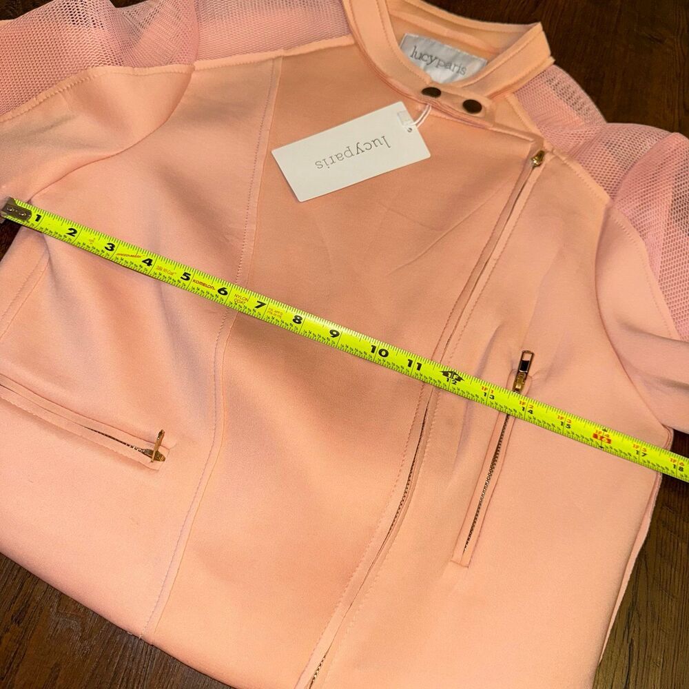 Lucy Paris Blush Moto Jacket NWT Size L Scuba Neoprene Mesh Panel - Picture 6 of 7